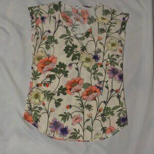 EXPRESS womens BLOUSE top FLORAL boho TEE t-shirt CREAM v-neck PURPLE SIZE S